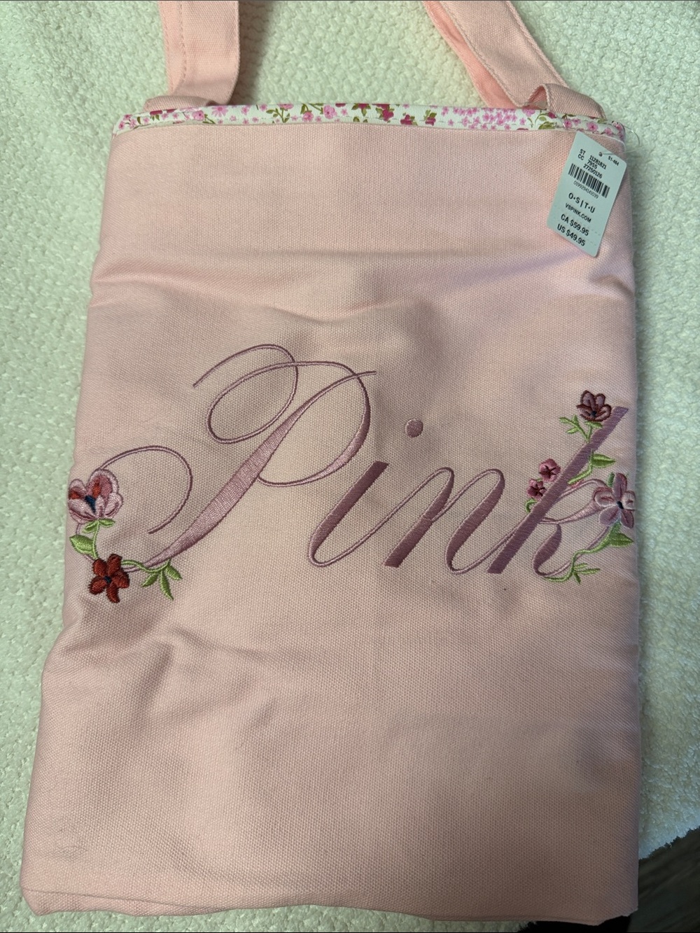 PINK Victoria's Secret Light Pink Embroidered Tote Bag
